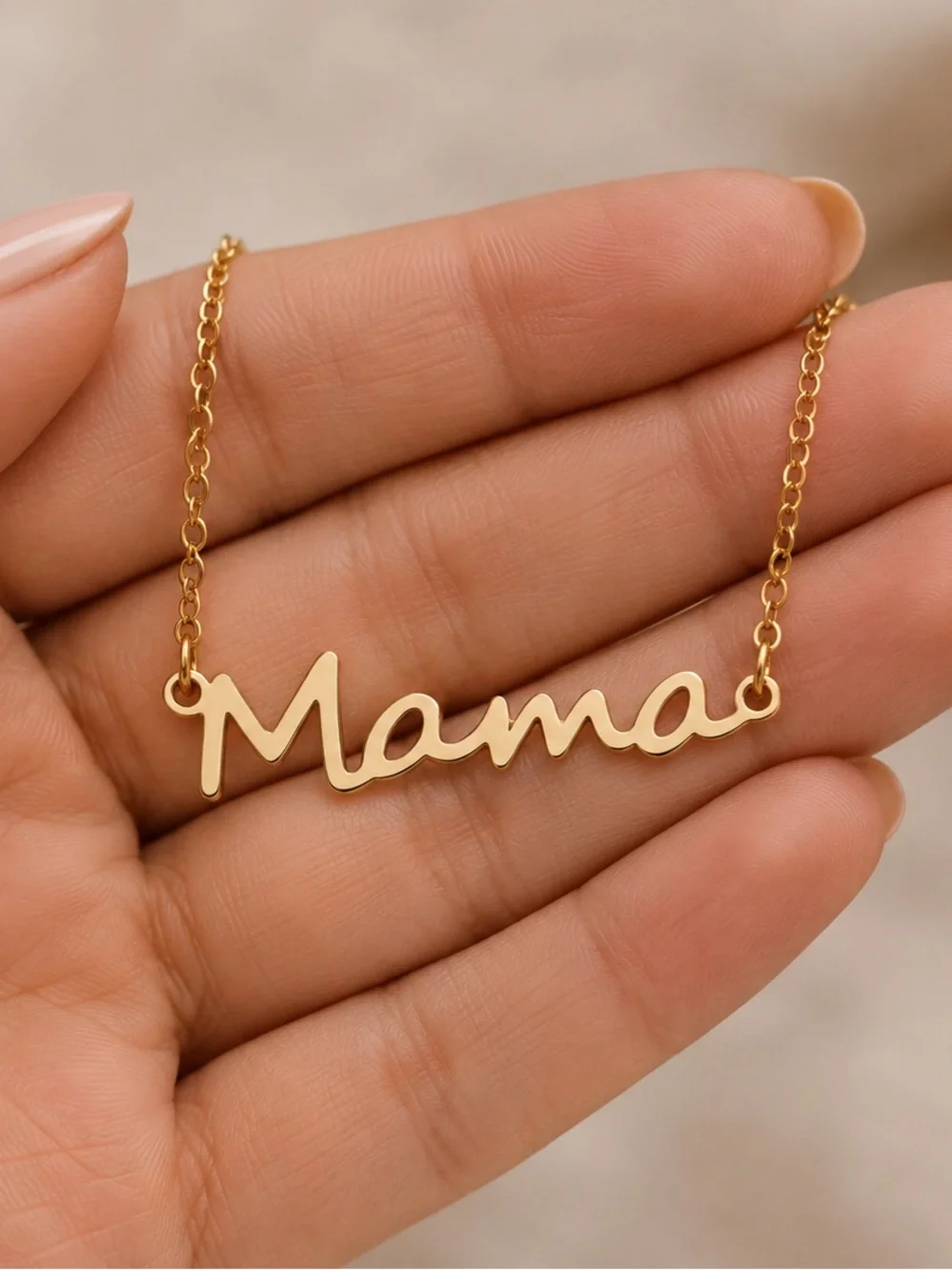 Mama Necklace for Mom, Gold Plated Stainless Steel Mom Necklace